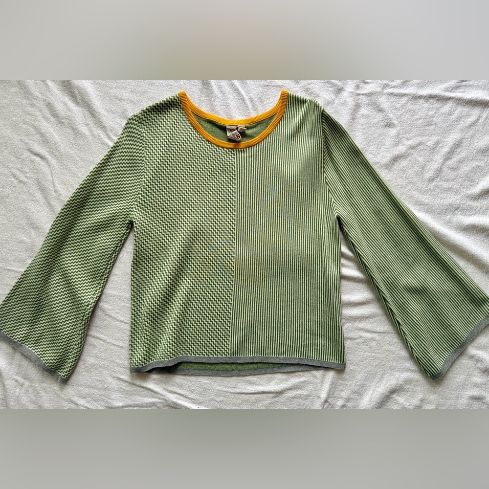 Dolan Green and Yellow Striped Long Sleeve Top